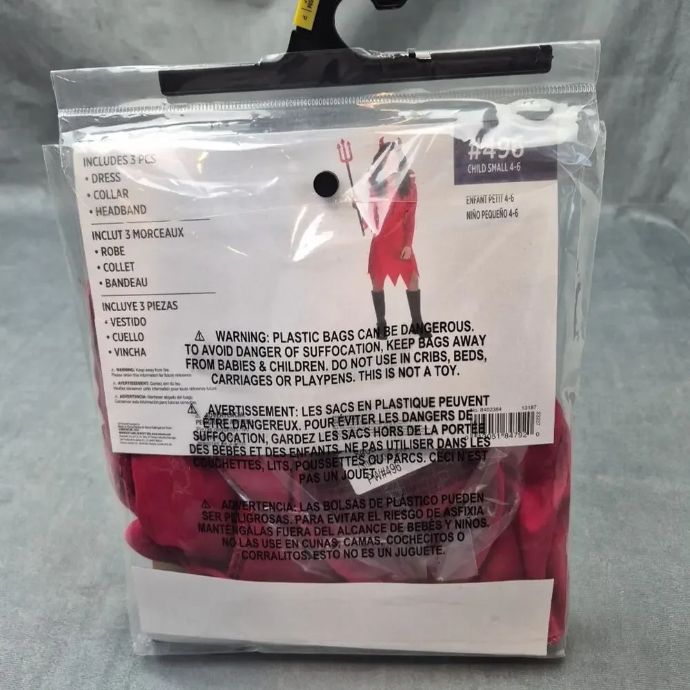 Devious Devil Girls Halloween Costume Dress Up Red Devil Child Small 4-6 New - Picture 3 of 5